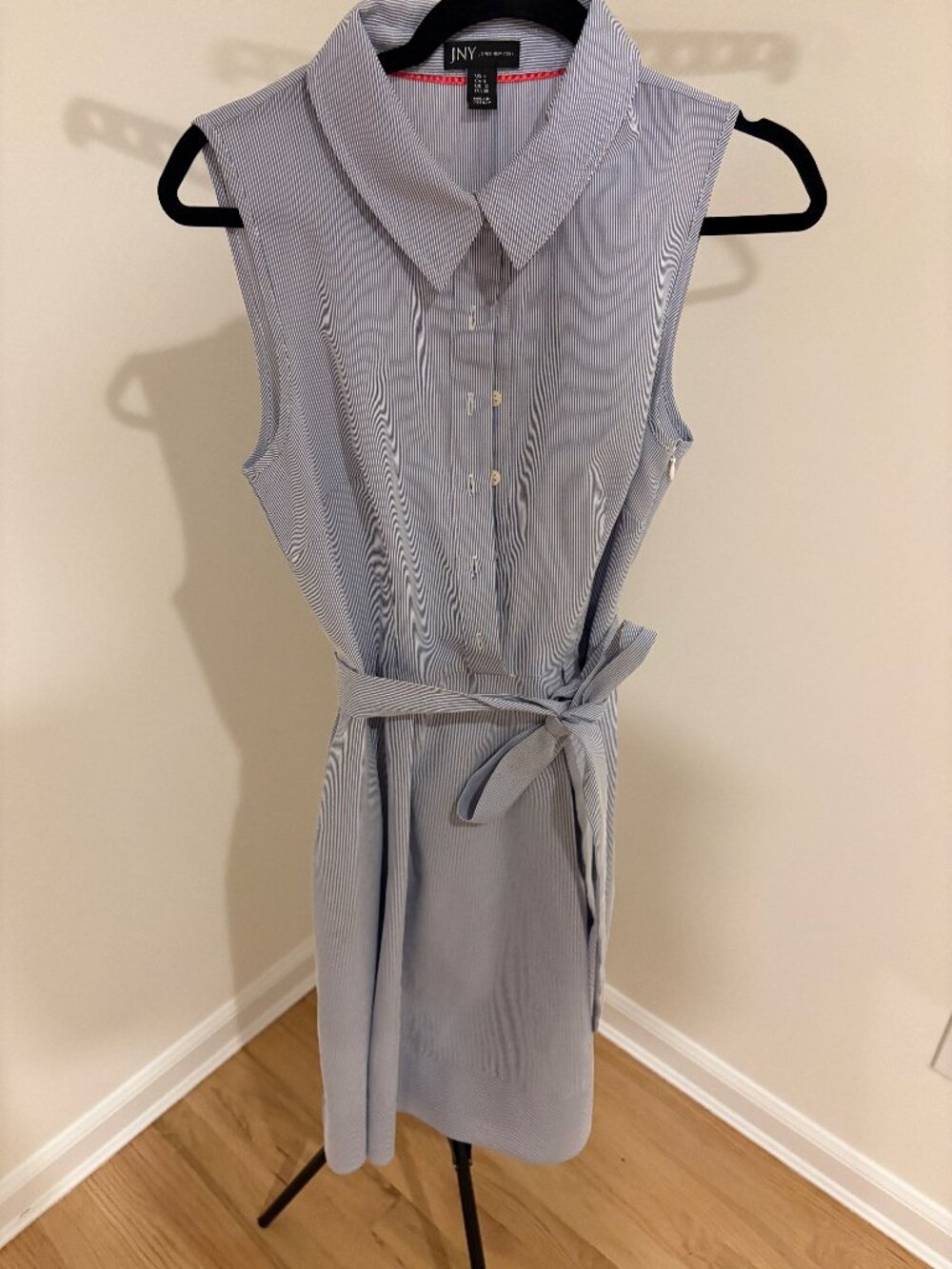 ✨ Jones New York JNY Sleeveless Pinstripe Shirt Dress with Tie Waist – Size 8